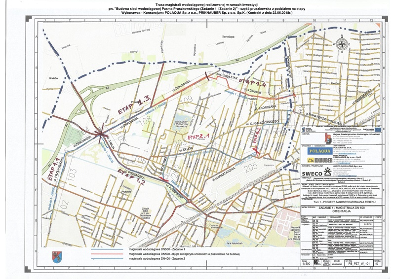 mapa z przebiegiem zadań inwestycyjnych